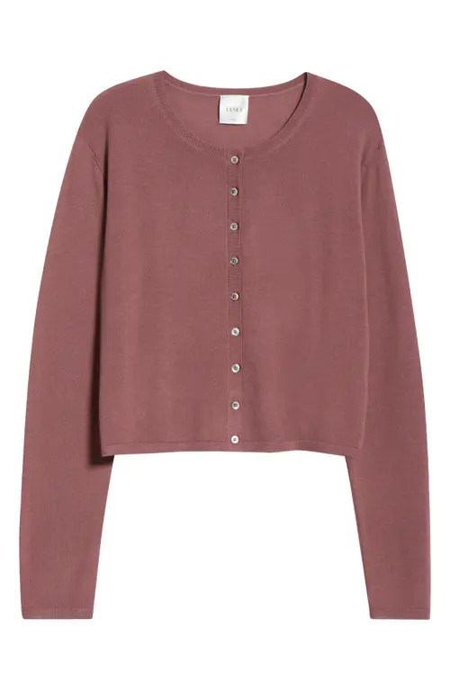 LESET James Merino Wool Crewneck Cardigan in Dusty Rose at Nordstrom, Size X-Small | Nordstrom