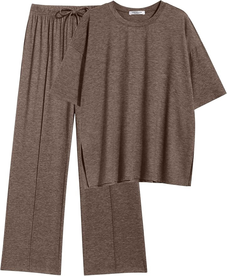 Ekouaer Lounge Sets for Women Short Sleeve Pullover Tops and Long Pants Soft Pajamas Set 2 Piece ... | Amazon (US)