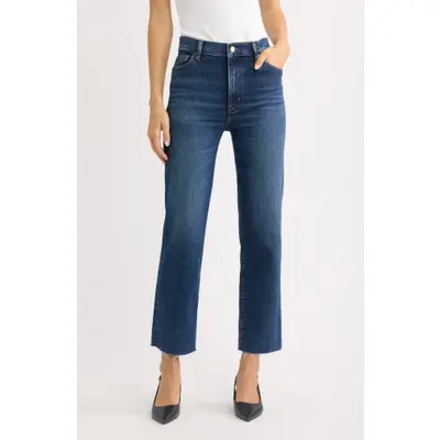 FRAME Le Sleek Raw Fray High Waist Straight Leg Jeans in Showdown Raw Fray at Nordstrom, Size 25 | Nordstrom