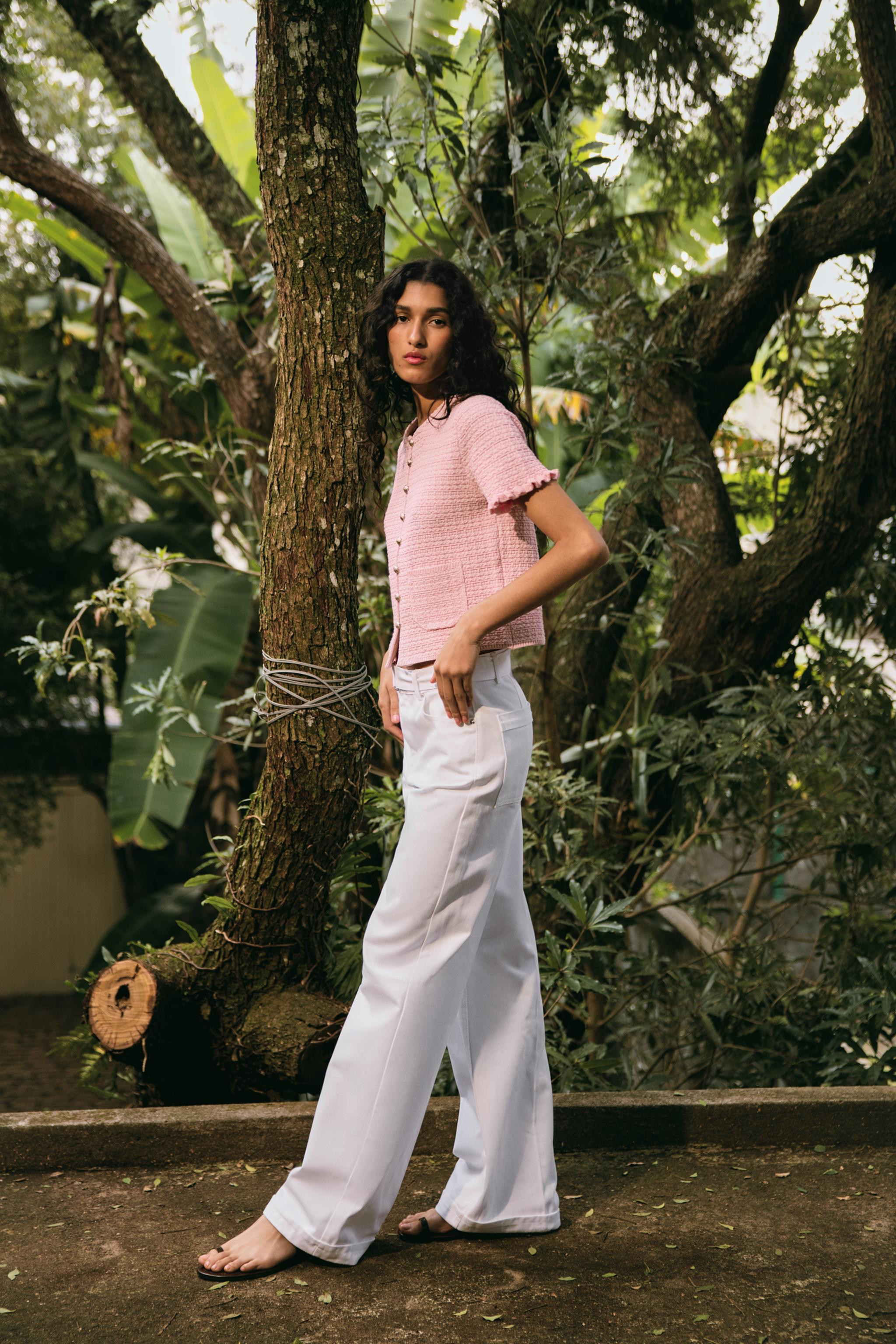 RUFFLED KNIT CARDIGAN Pink Ecru | Zara US