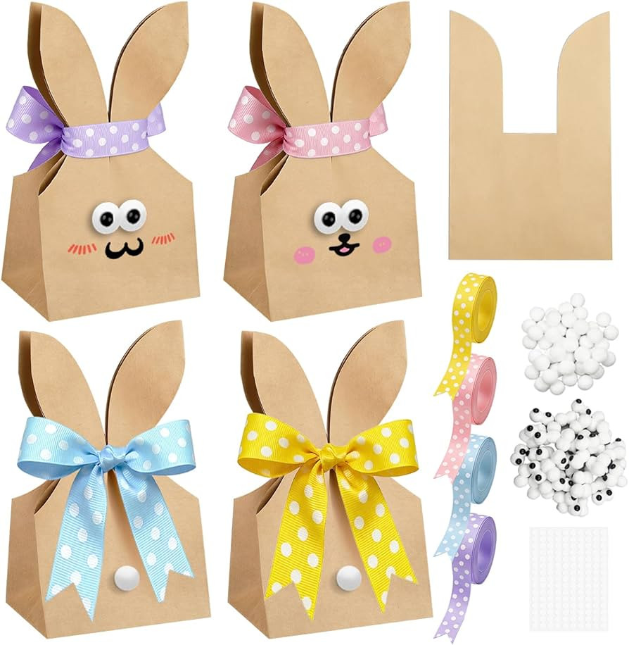 X-Kingsun 48 Set Easter Bunny Favor Bags Bunny Treat Bags with Bow Eyes Balls Rabbit Ears Gift Pa... | Amazon (US)