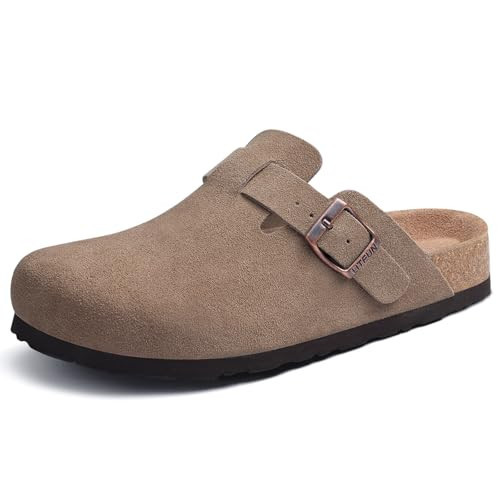 Litfun Women's Genuine Suede Clogs Soft Footbed Leather Potato Shoes Comfort Slip On Clogs with Arch Support, Mocha, EU 41 | Amazon (US)