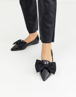 ASOS DESIGN Lake bow pointed ballet flats in black | ASOS (Global)