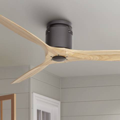 52" Windspun Matte Black-Natural DC Modern Hugger Fan with Remote - #057A1 | Lamps Plus | Lamps Plus