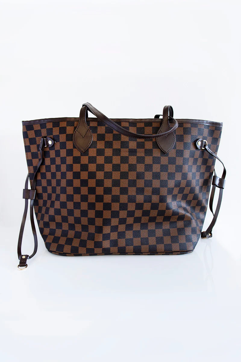 Timeless Style Checkered Tote Brown Bag | The Pink Lily Boutique