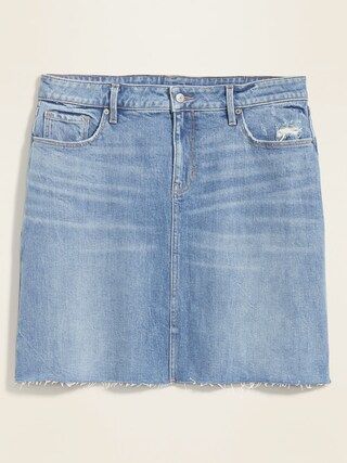 High-Waisted Secret-Slim Pockets Frayed-Hem Plus-Size Jean Skirt | Old Navy (US)