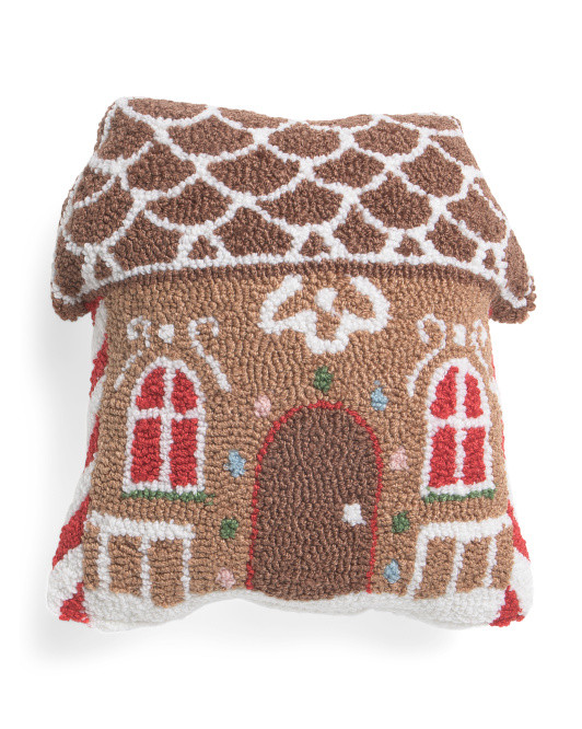 14x14 Gingerbread Home Hooked Pillow | TJ Maxx