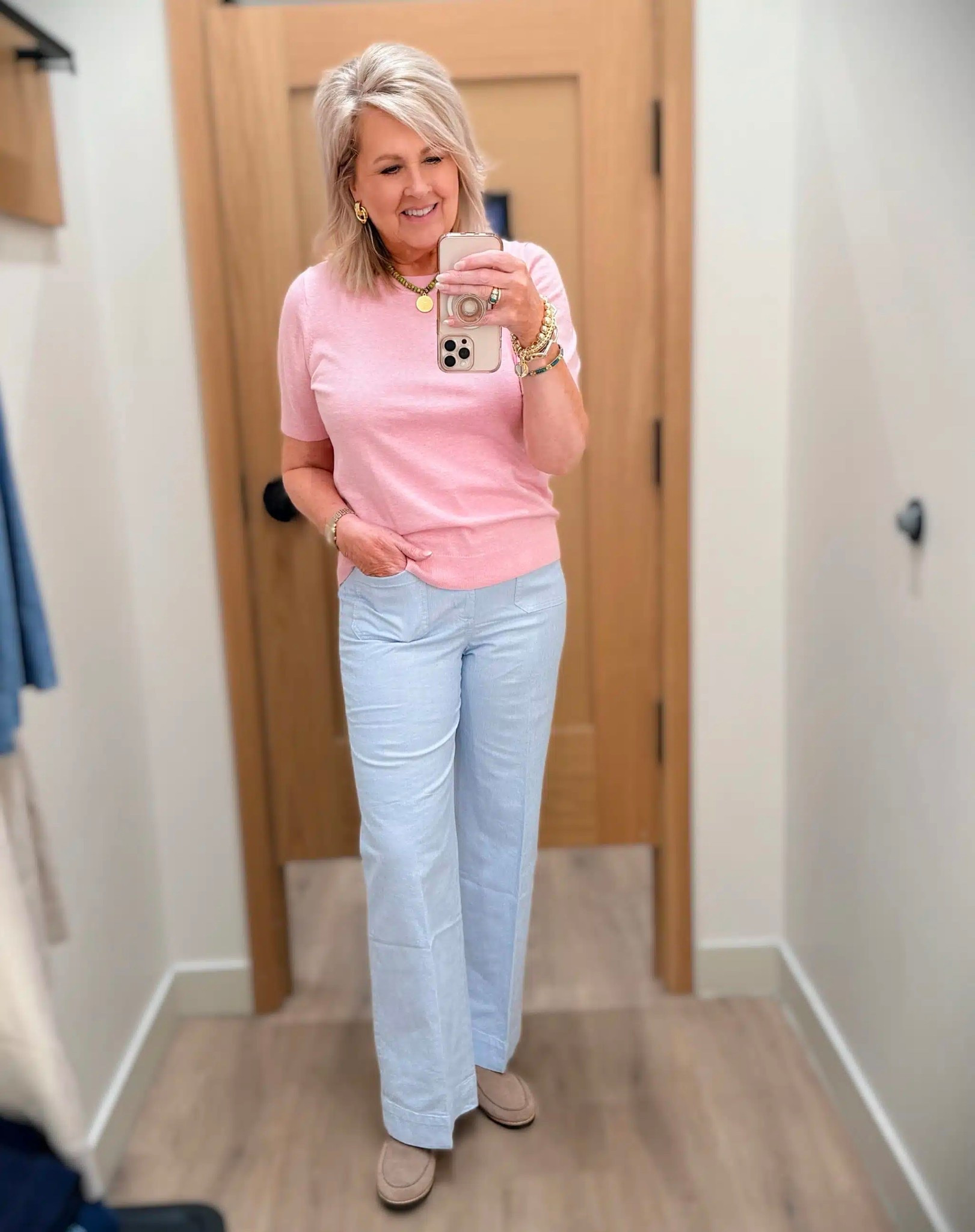 What to wear for Spring when you don’t want to wear jeans! My pink sweater is a size large and my wide leg pants are size 29.

#LTKOver40 #LTKWorkwear #LTKootd
