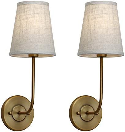 Pathson 2-Pack Vintage Wall Sconce, 1-Light Wall Light with Linen Fabric Lamp Shade, Industrial W... | Amazon (US)