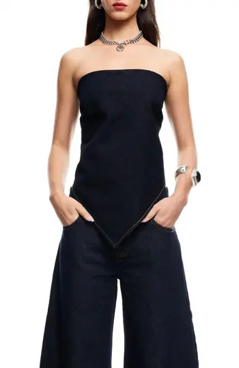 LIONESS New York Strapless Denim Bandana Top in Indigo at Nordstrom Rack, Size Medium/large | Nordstrom Rack