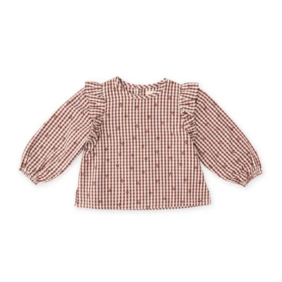 Printed Gingham Ruffle Top - Mulberry Clover 3 T | Pehr