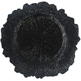 Plastic Reef Charger Plates Glossy Finish - Set of 6 - Thick and Reusable - Black | Amazon (US)