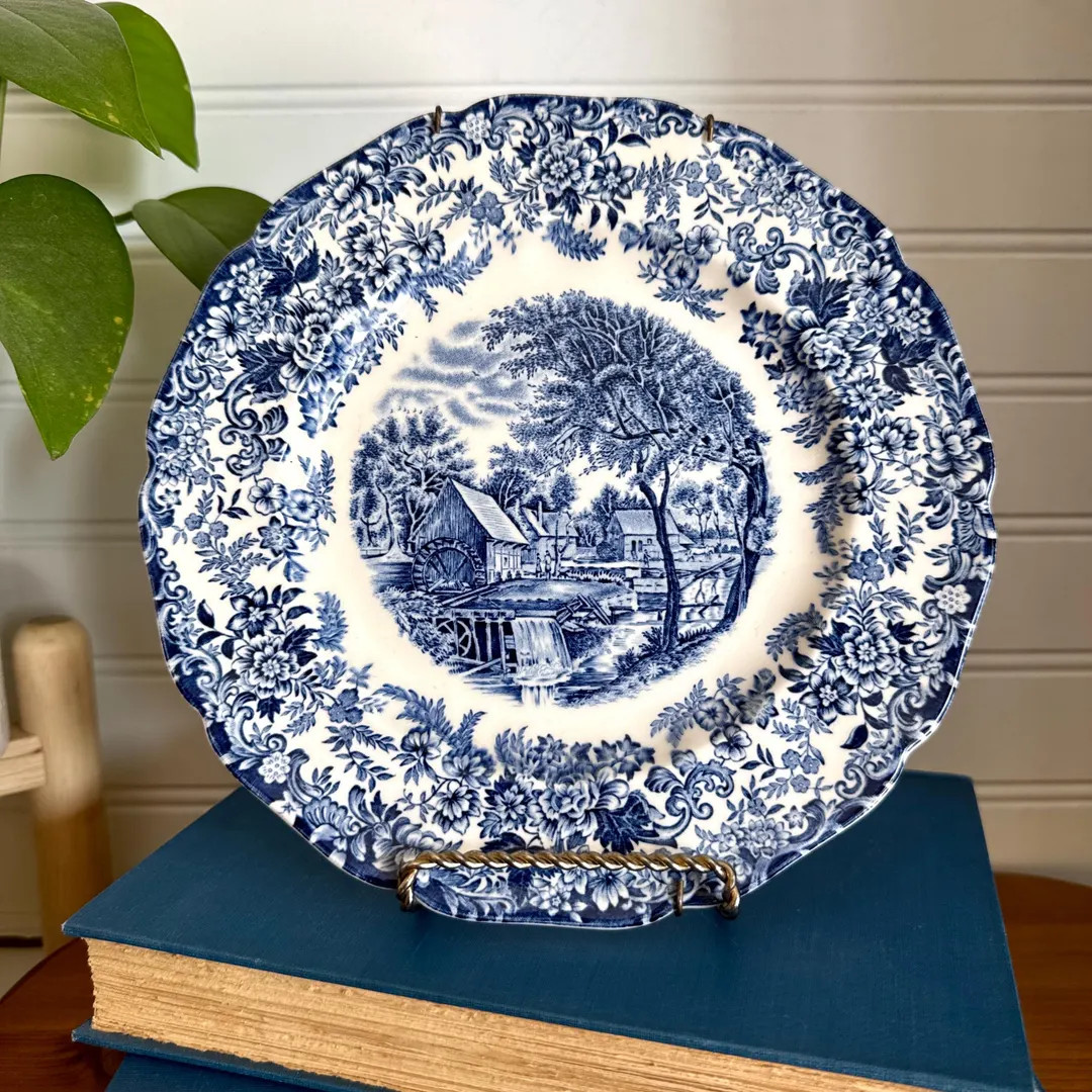 Vintage Mill Stream by Johnson Bros Blue Ironstone Transferware Plate - Etsy | Etsy (US)