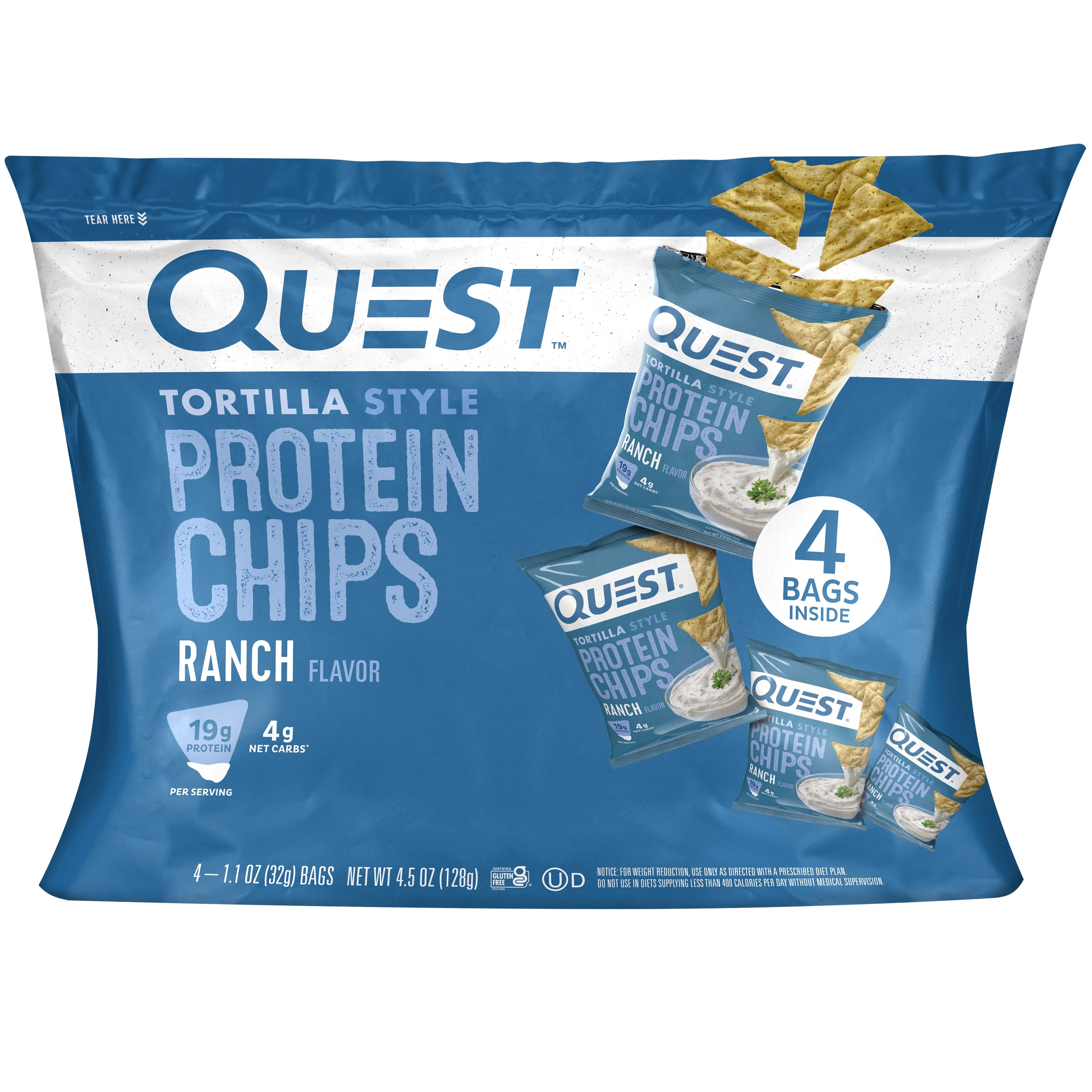 Quest Tortilla Style Protein Chips, Ranch, Baked, Gluten Free, 4 Count | Walmart (US)