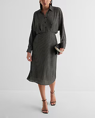 Printed Half Button Up Midi Portofino Shirt Dress | Express