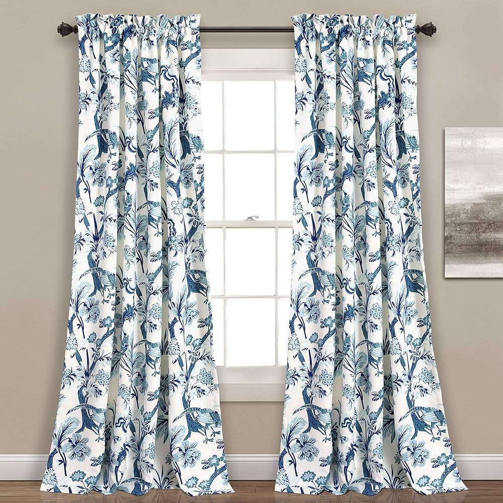 Lush Decor Dolores Light Filtering Window Panels, Pair, 52" W x 95" L, Blue - Toile Curtains - Fl... | Amazon (US)