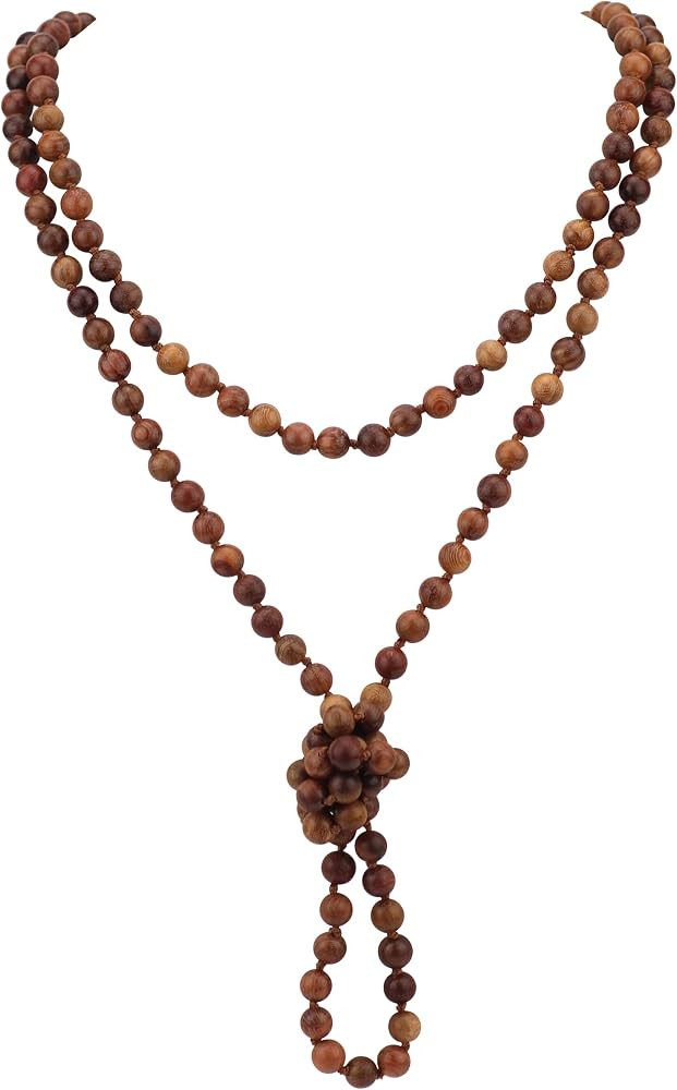Firstmeet Fashion Natural Round Wood Beads 60'' Long Strand Art Deco Necklace for Women | Amazon (US)