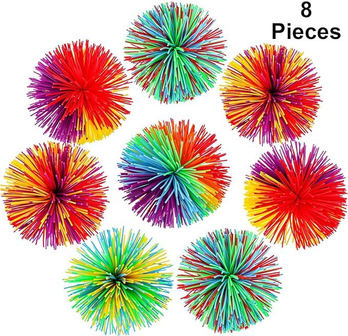 8 Pieces Monkey Stringy Balls Sensory Fidget Stringy Balls Soft Rainbow Pom Bouncy Stress Balls w... | Amazon (US)