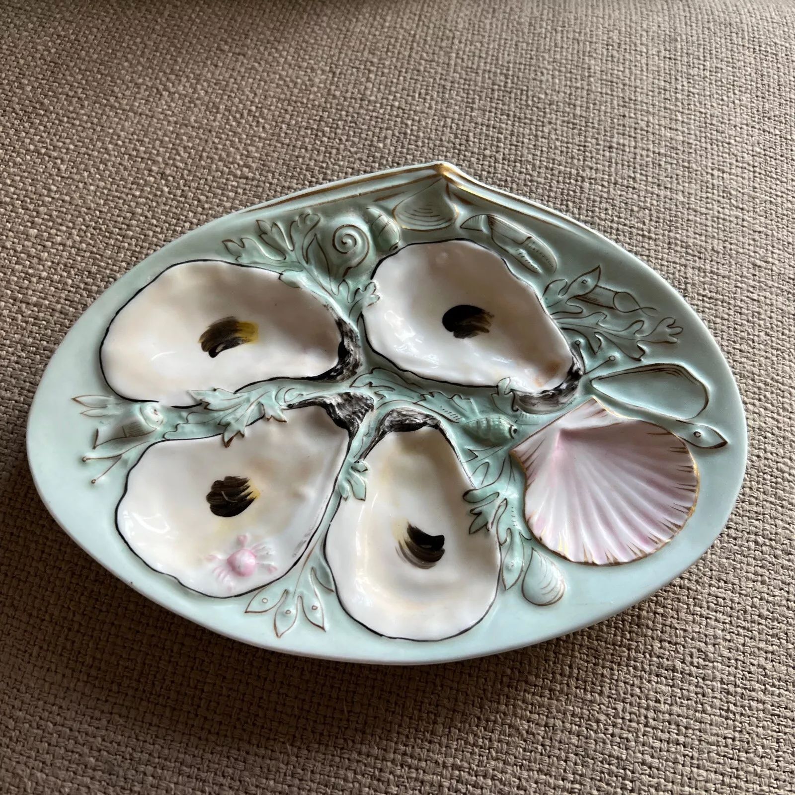 PASTELS- Antique 4 WELL UPW Clam Shell OYSTER PLATE - Pat. Jan. 4, 1881 | eBay US
