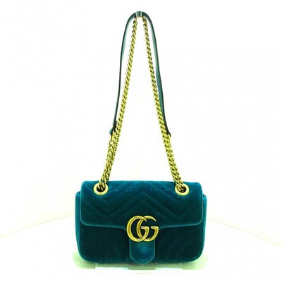 Gucci Gg Marmont Velvet Mini Bag Shoulder Chain Blue Green Velor | eBay US