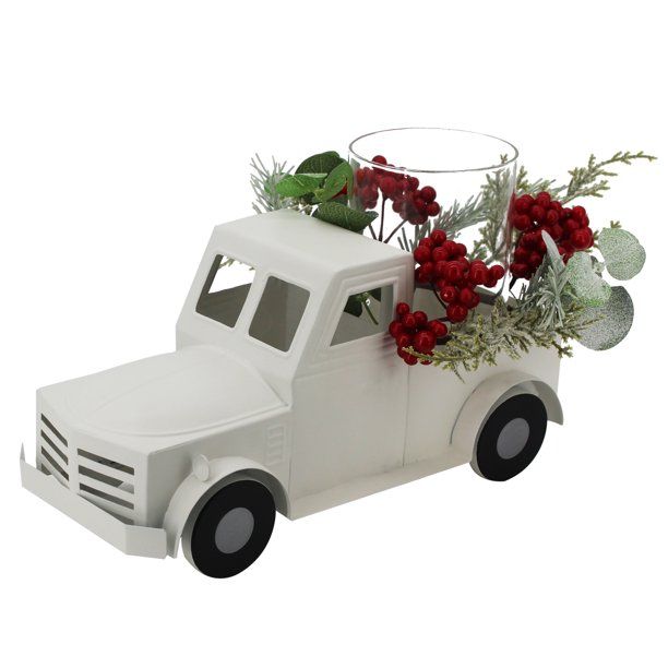 Holiday Time Christmas Farmhouse Truck Hurricane Candle Holder, White - Walmart.com | Walmart (US)