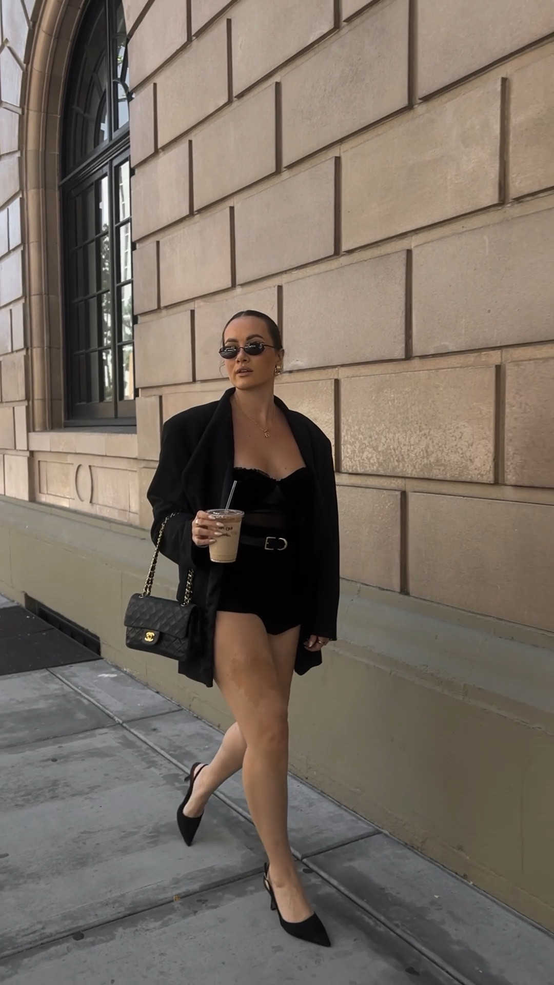 Chic all black hot shorts outfit for fall - wearing my go-to black blazer!

#LTKootd #LTKSeasonal