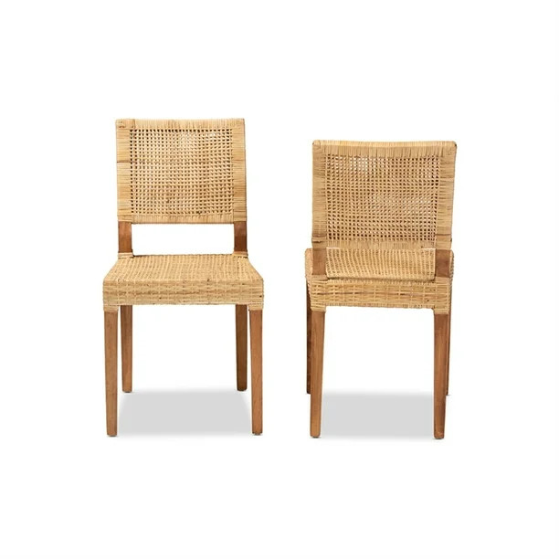 Baxton Studio Lesia Modern Bohemian Natural Brown Rattan and Walnut Brown Finished Wood 2-Piece D... | Walmart (US)