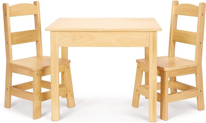 Amazon.com: Melissa & Doug Solid Wood Table and 2 Chairs Set - Light Finish Furniture for Playroo... | Amazon (US)