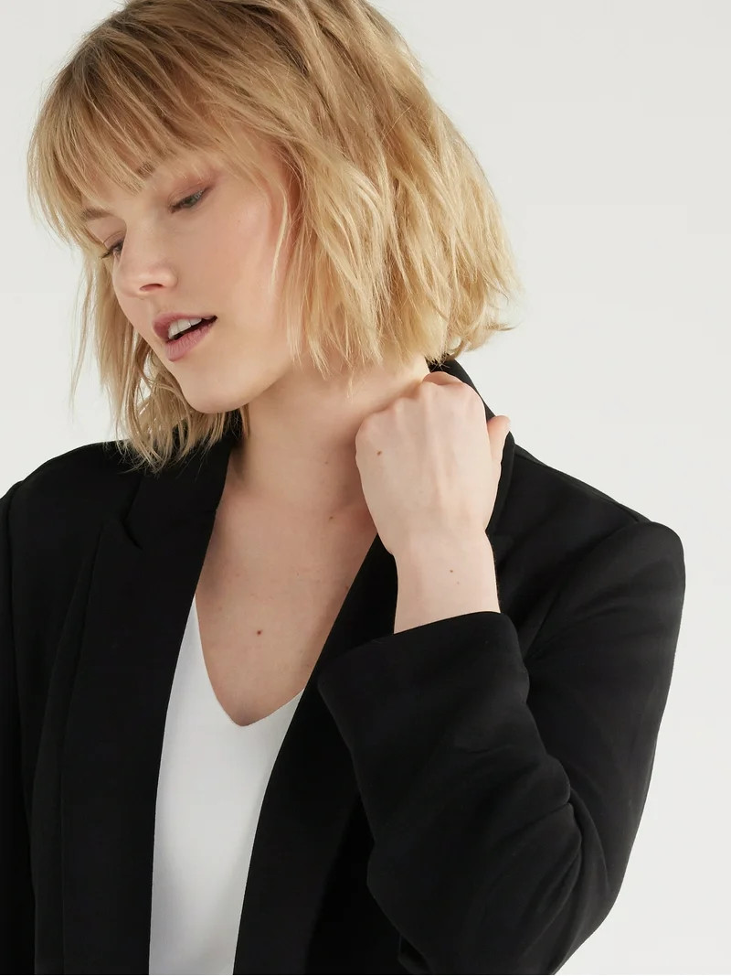 Scoop Women's and Women’s Plus Ultimate ScubaKnit Relaxed Blazer with Scrunch Sleeves, Sizes XS... | Walmart (US)