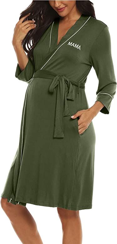 Molliya Maternity Nursing Robe Women Printed Pregnancy Hospital Delivery Pockets Bathrobe | Amazon (US)