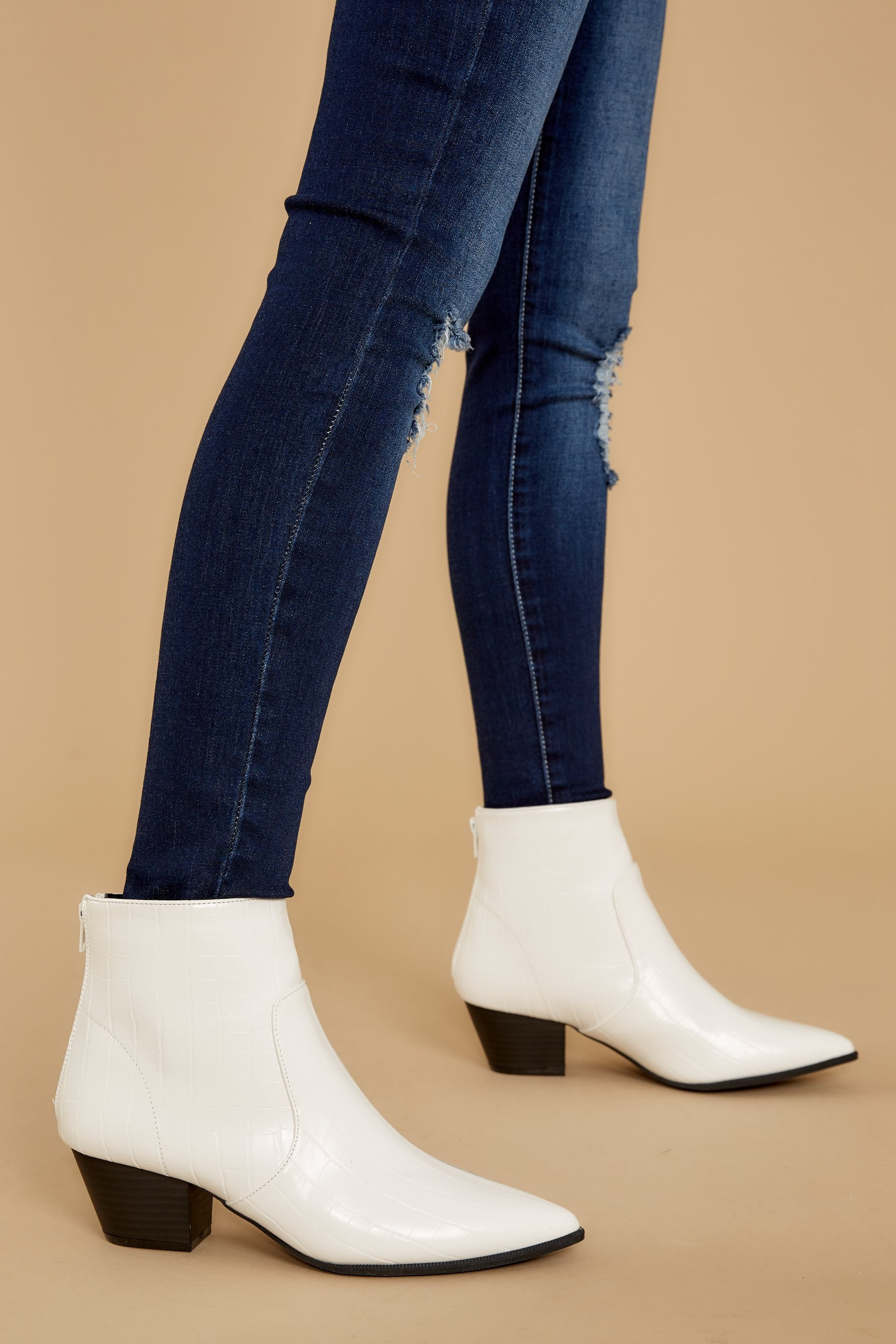 Notice It Now White Crocodile Booties | Red Dress 