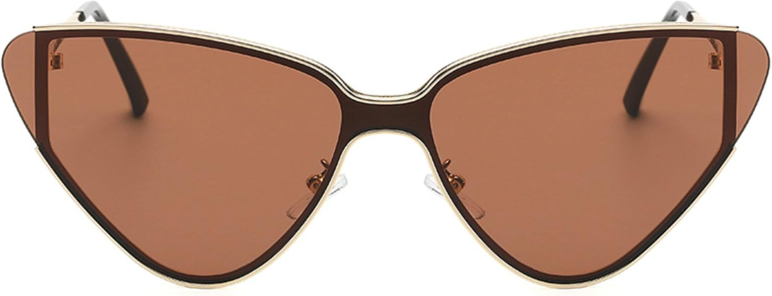 Luxury Metal Punk Cat Eye Sunglasses Women Men Designer One Piece Brown Sun Glasses Lady Trendy G... | Amazon (US)