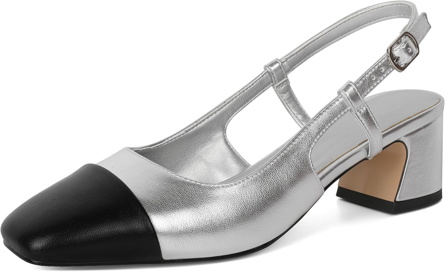 Eldof Women's Slingback Heels Block Pumps Shoes with Square Toe Slip on Heels 2 Inches for Casual... | Amazon (US)