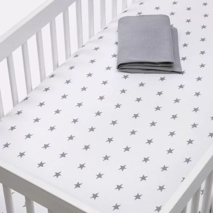 Fitted Crib Jersey Sheet - Gray & Scatter Star - Cloud Island™ 2pk | Target