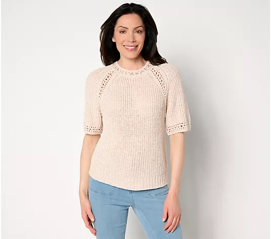 Studio Park x Amy Stran Short Sleeve Pointelle Summer Sweater - QVC.com | QVC