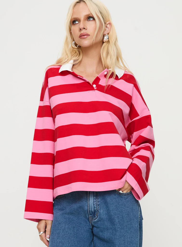 Felivand Collared Sweater Pink / Red | Princess Polly US