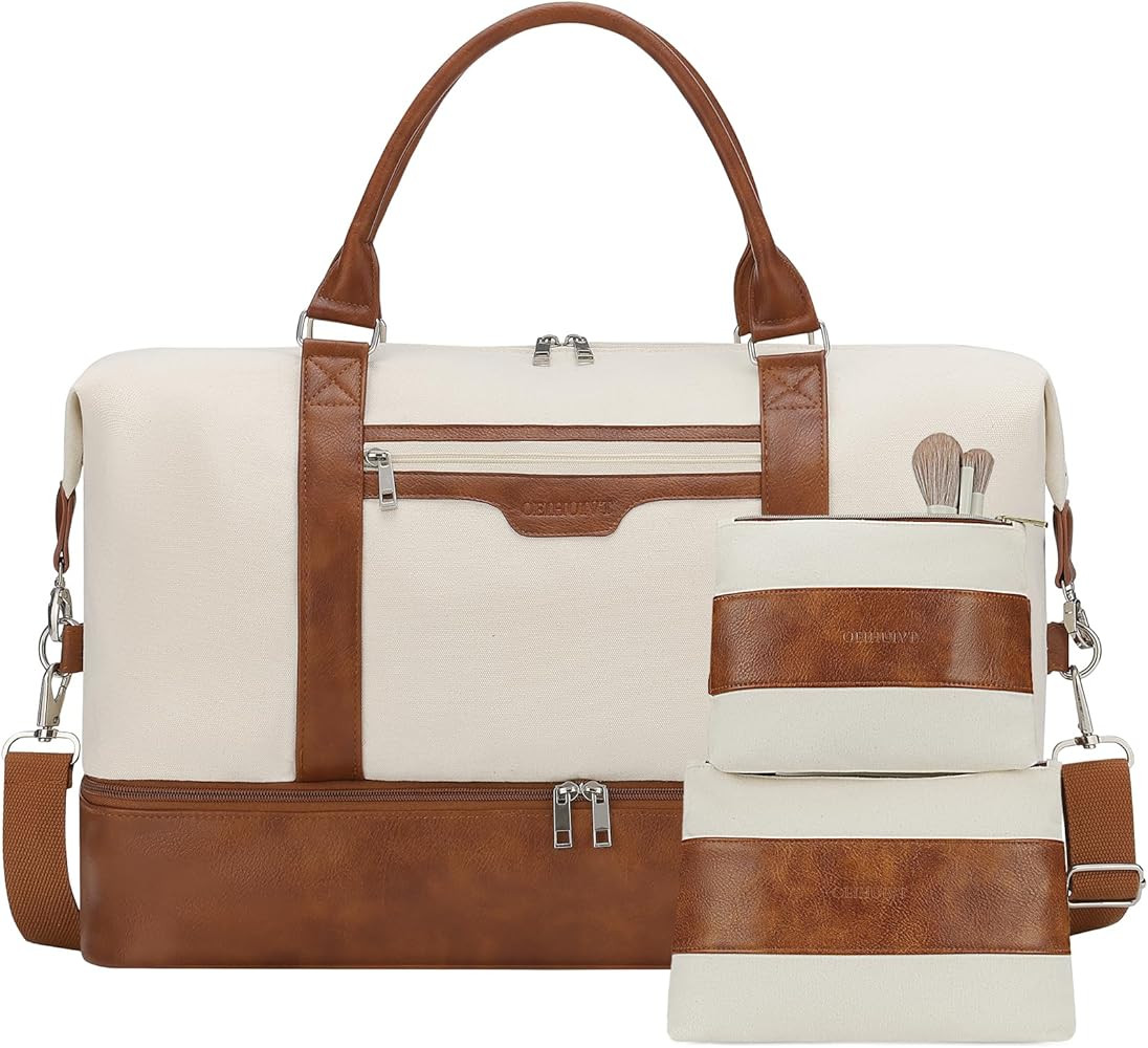 Oeihuivt Weekender Bags for Women - 21 Inch Large Travel Duffel Bag 2-Piece Set with Shoe Compart... | Amazon (US)