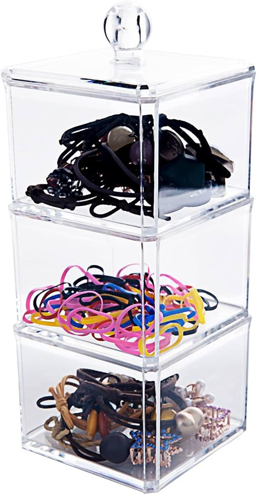 BLVRYVIO Hair Accessories Organizer for Girls, Clear 3 Stackable Acrylic Hair Tie Organizer for H... | Amazon (US)