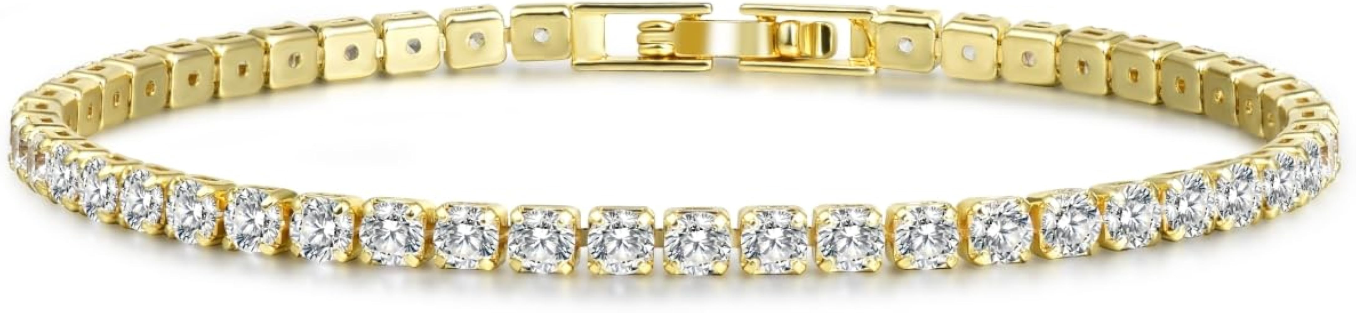 14K Gold Plated Tennis Bracelets for Women, 3mm Cubic Zirconia Gold Bracelet Available in Multi-C... | Amazon (US)
