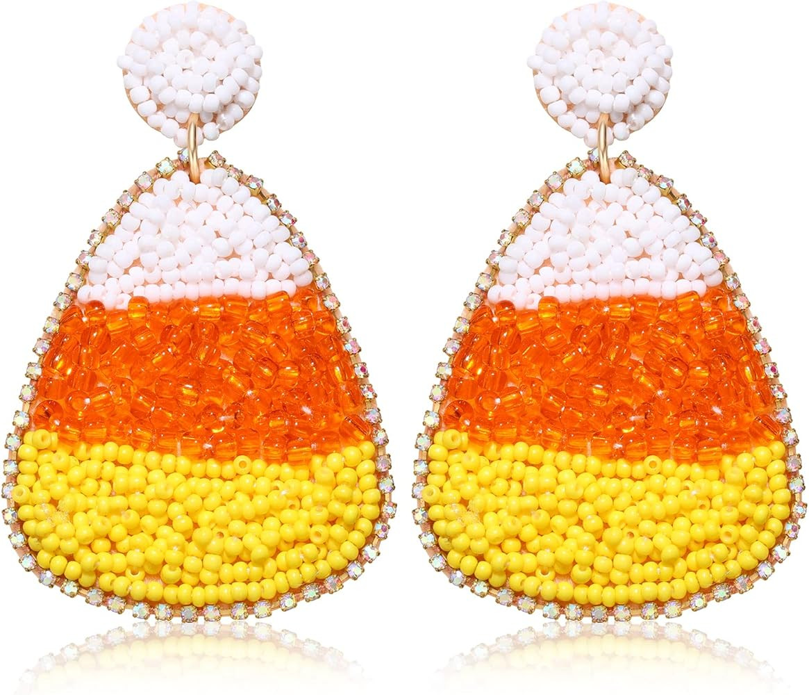 NLCAC Halloween Earrings for Women Beaded Spooky Ghost Pumpkin Candy Corn Drop Dangle Earrings Go... | Amazon (US)