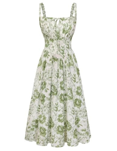 Scarlet Darkness Women's Floral Midi Dress Corset Sundresses 2026 Summer Spring Vacation Milkmaid Dresses White Green Big Floral S | Amazon (US)