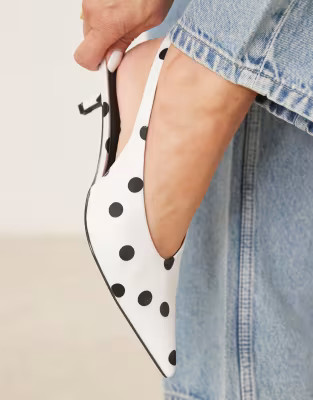 ASOS DESIGN Sydney slingback kitten heel shoes in polka dots | ASOS | ASOS (Global)