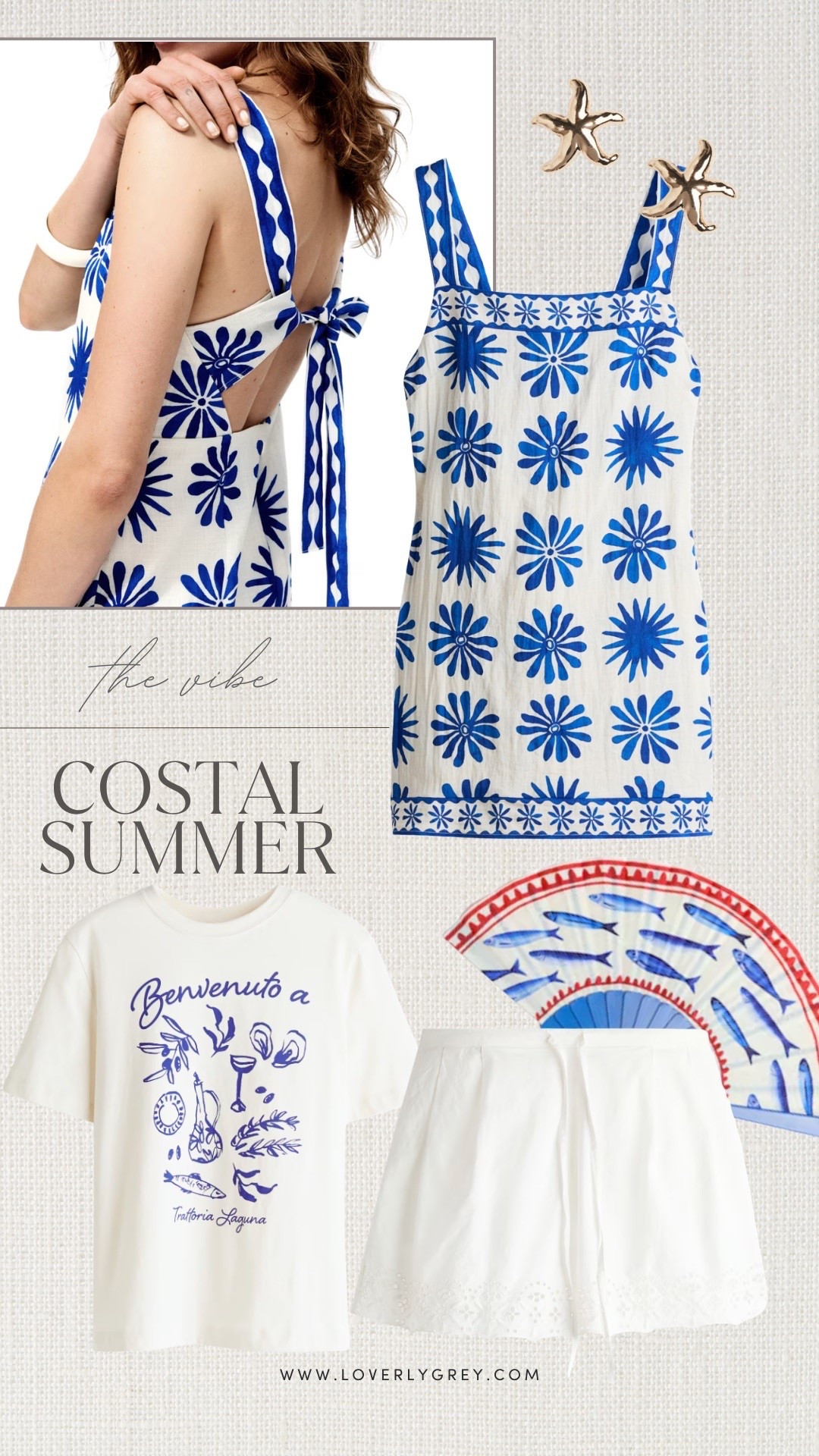 Loverly Grey’s costal picks for summer. How fun is this printed shift dress and graphic tee?