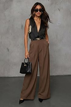 Arach&Cloz Women's Linen Blend Wide Leg Palazzo Pants All-Season Business Casual Outfits Dress Tr... | Amazon (US)