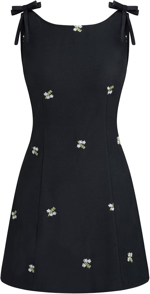 CIDER Floral Dress for Women Embroidery Bowknot Sleeveless Mini Beach Boat Neck Party Cocktail Dr... | Amazon (US)