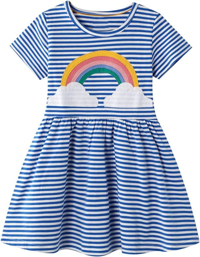 HOMAGIC2WE Toddler Girl Casual Dress Kids Short Sleeve Cotton Basic Dresses for Leggings | Amazon (US)