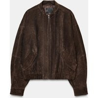Zara - 100% Suede Bomber Jacket - Chocolate Brown - S - Woman | Zara US