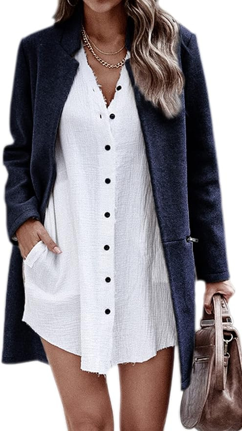 Angashion Women’s Coat, Long Sleeve Stand Collar Cardigan Mid-Long Open Front Outwear Overcoat ... | Amazon (US)