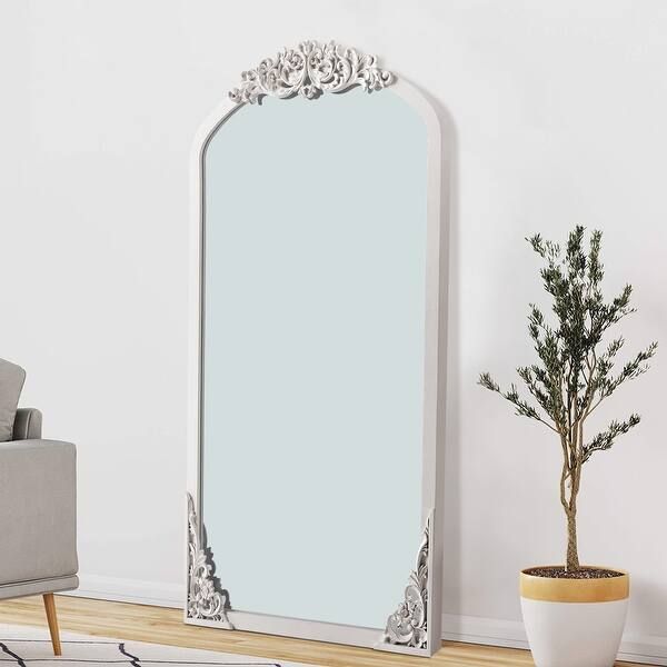 Arched Full-Length Rustic Solid Wood Carving Floor Mirror - Overstock - 36603191 | Bed Bath & Beyond