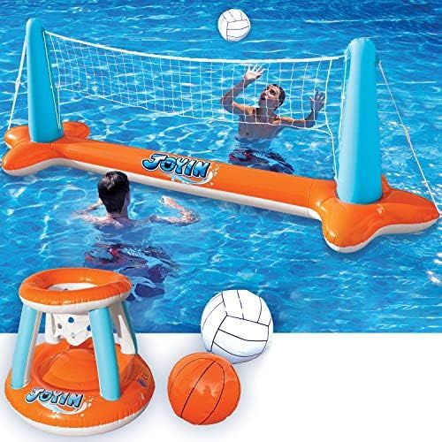 Inflatable Pool Float Set Volleyball Net & Basketball Hoops; Balls Included for Kids and Adults S... | Amazon (US)